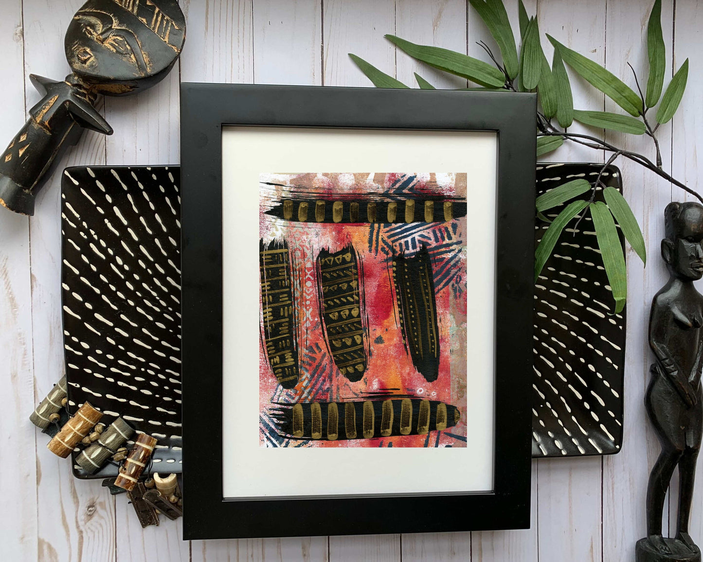 Original Modern Abstract Acrylic Painting - Abstract Acrylic Original Art - Boho - African - Ethnic, 8 X 11, MOTIF Series 54