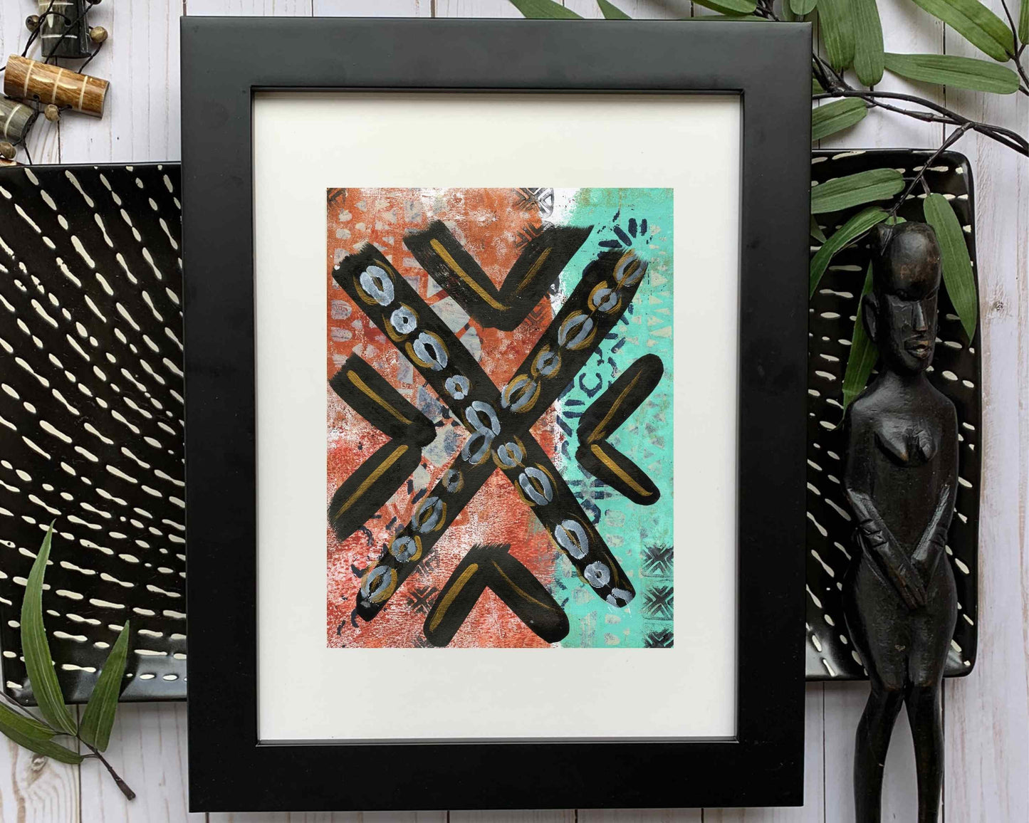 Original Modern Abstract Acrylic Painting - Abstract Acrylic Original Art - Boho - African - Ethnic, 8 X 11, MOTIF Series 96