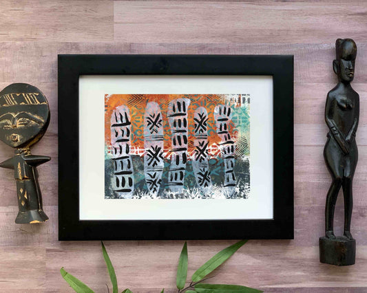 Original Modern Abstract Acrylic Painting - Abstract Acrylic Original Art - Boho - African - Ethnic, 8 X 11, MOTIF Series 106