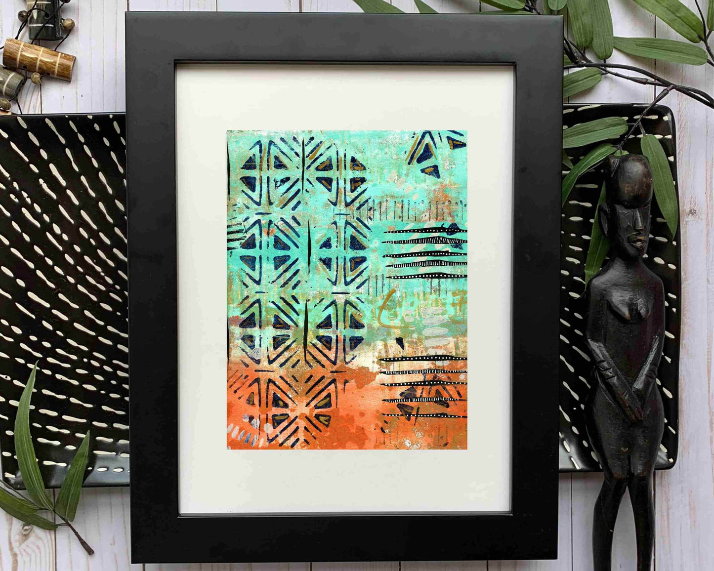 Original Modern Abstract Acrylic Painting - Abstract Acrylic Original Art - Boho - African - Ethnic, 8 X 11, MOTIF Series 110