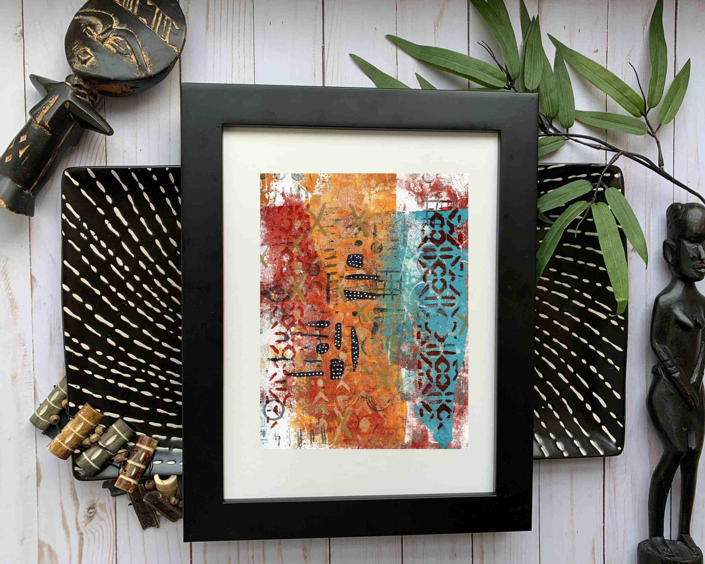 Original Modern Abstract Acrylic Painting - Abstract Acrylic Original Art - Boho - African - Ethnic, 8 X 11, MOTIF Series 113