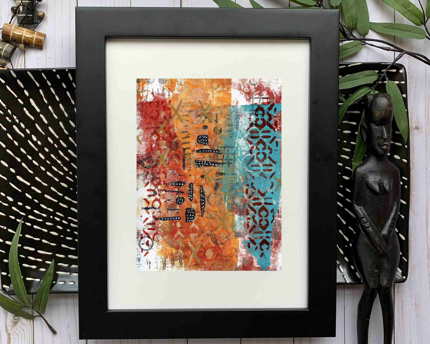 Original Modern Abstract Acrylic Painting - Abstract Acrylic Original Art - Boho - African - Ethnic, 8 X 11, MOTIF Series 113